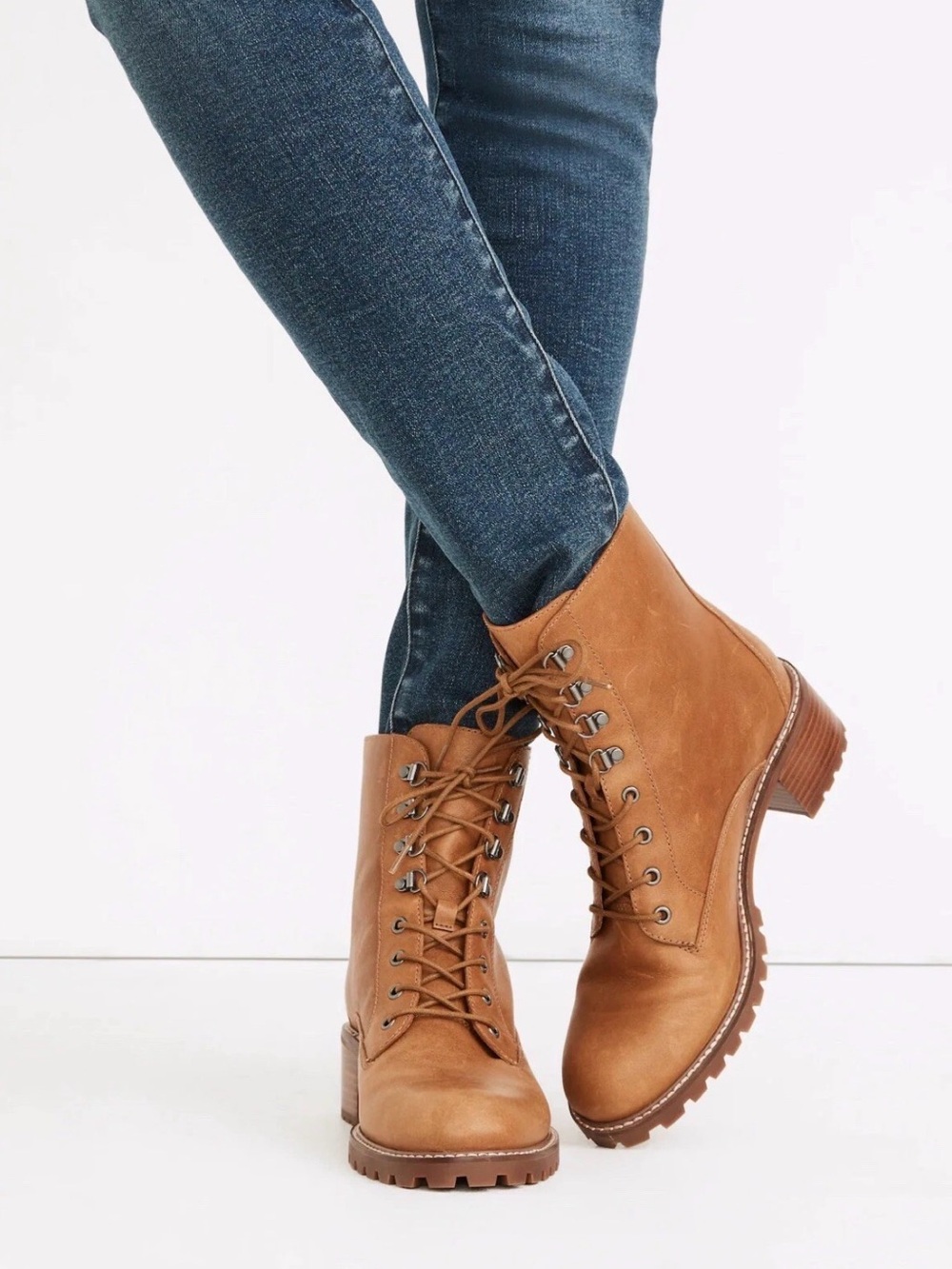 Madewell Julien Lug Sole Leather Lace-Up  Combat Boots Tan Camel Color Size 8.5 - Picture 2 of 9